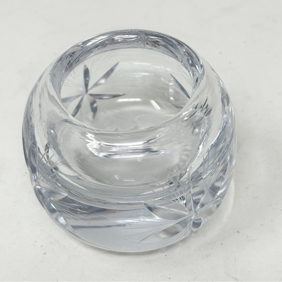 Round Lead Cut Crystal Trinket Bowl Dish With Lid Flowers Stars 3” X 2.5” MCM - Picture 5 of 14